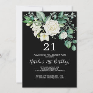 Elegante Magnolia Zwart en Wit 21e Verjaardag Kaart