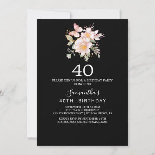 Elegante Magnolia Zwart en Wit 40e Verjaardag Kaart
