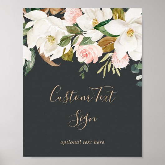 Elegante Magnolia | Zwart & Wit Aangepast Tekst Bo Poster (Voorkant)