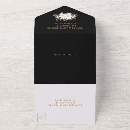 Elegante Magnolias Katoen Bloemen Groen Bruiloft All In One Uitnodiging (Buitenkant)