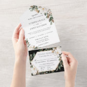 Elegante Magnolias Katoen Bloemen Groen Bruiloft All In One Uitnodiging (Afscheurbaar)