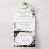 Elegante Magnolias Katoen Bloemen Groen Bruiloft All In One Uitnodiging (Binnen)