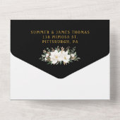 Elegante Magnolias Katoen Bloemen Groen Bruiloft All In One Uitnodiging (Achterkant)