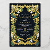 Elegante Magpie Art Nouveau bruiloft Folie Uitnodiging (Voorkant)