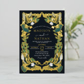 Elegante Magpie Art Nouveau bruiloft Folie Uitnodiging (Staand Voorkant)