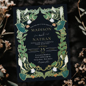 Elegante Magpie Art Nouveau bruiloft Folie Uitnodiging