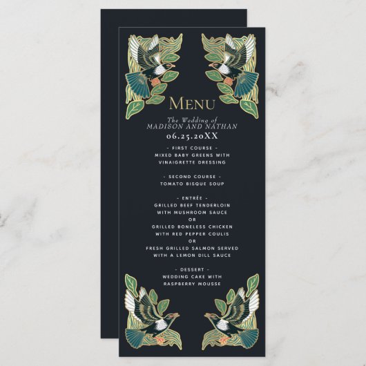 Elegante Magpie Art Nouveau bruiloft Menu (Voorkant / Achterkant)