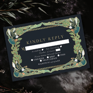 Elegante Magpie Art Nouveau bruiloft RSVP Kaartje