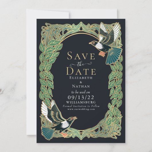 Elegante Magpie Art Nouveau bruiloft Save the Date Kaart (Voorkant)