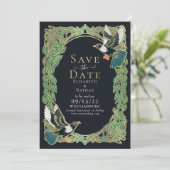 Elegante Magpie Art Nouveau bruiloft Save the Date Kaart (Staand voorkant)