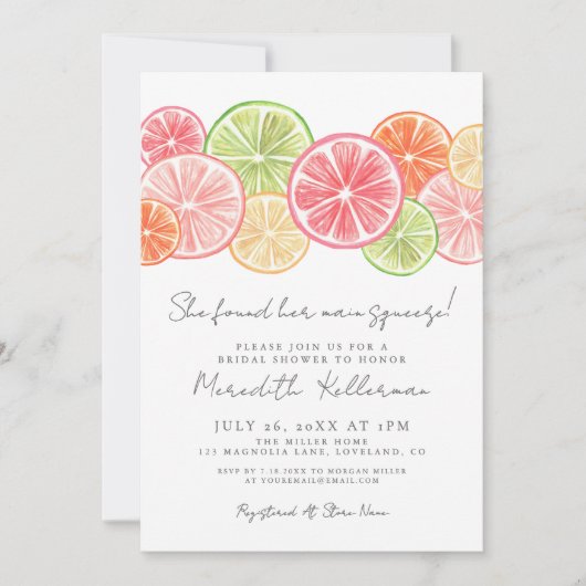 Elegante Main Squeeze Citrus Vrijgezellenfeest Kaart (Voorkant)