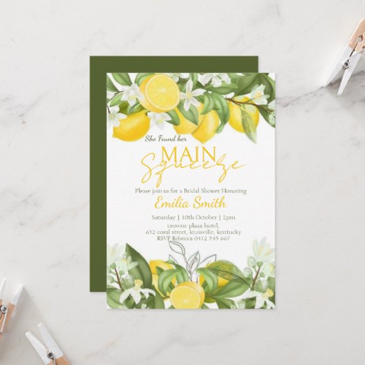 Elegante Main Squeeze Lemon Vrijgezellenfeest Kaart (Voorkant / Achterkant in situ)