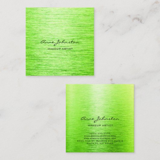 Elegante make-up artiest lime groen geborsteld met vierkante visitekaartje (Voorkant / Achterkant)