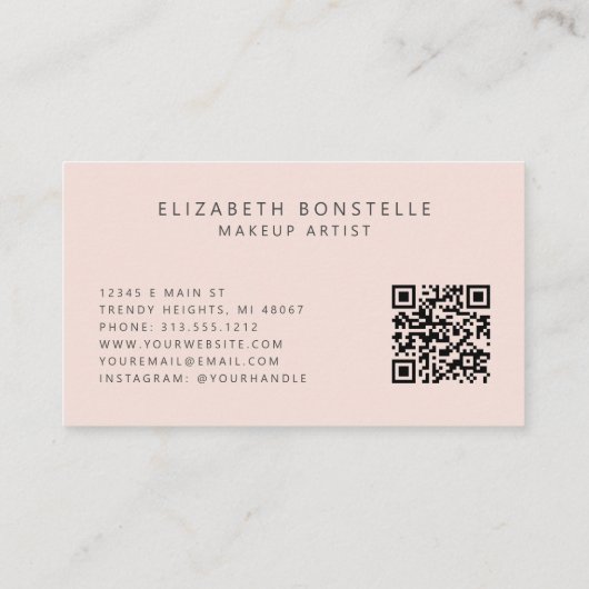 Elegante make-up artist QR Code Blush Pink Visitekaartje (Achterkant)