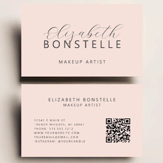 Elegante make-up artist QR Code Blush Pink Visitekaartje