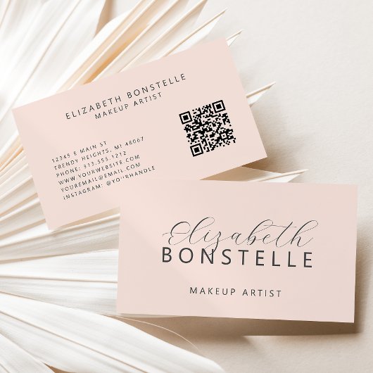 Elegante make-up artist QR Code Blush Pink Visitekaartje