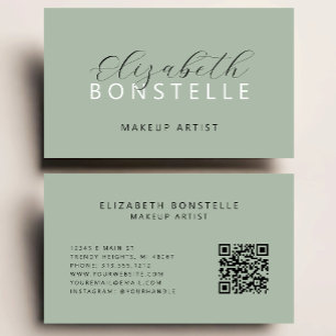 Elegante make-up artist QR Code Sage Green Visitekaartje