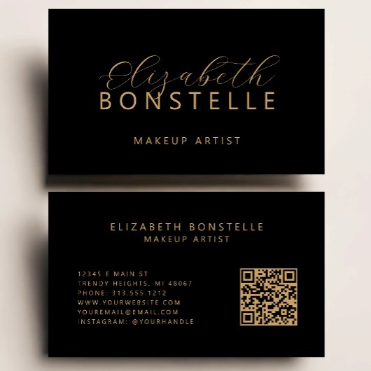 Elegante make-up artist QR code zwart goud Visitekaartje