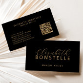 Elegante make-up artist QR code zwart goud Visitekaartje