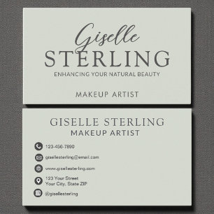 Elegante make-up artist Sage Green Modern Script Visitekaartje