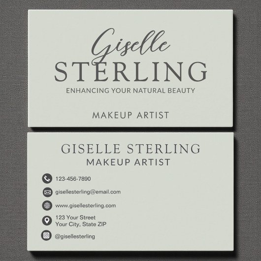 Elegante make-up artist Sage Green Modern Script Visitekaartje