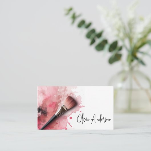 Elegante make-upborstel en Abstracte roze Waterver Visitekaartje (Staand voorkant)