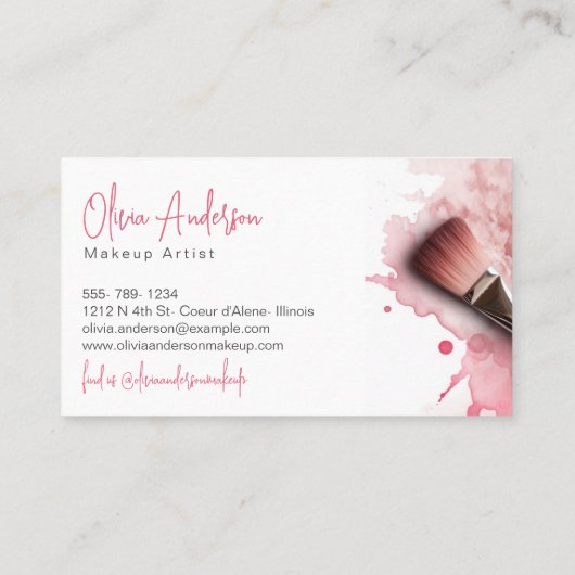 Elegante make-upborstel en Abstracte roze Waterver Visitekaartje (Achterkant)
