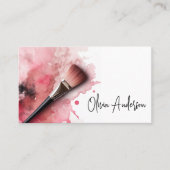 Elegante make-upborstel en Abstracte roze Waterver Visitekaartje (Voorkant)