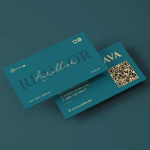 Elegante makelaar hypotheek sleutel donker teal va visitekaartje