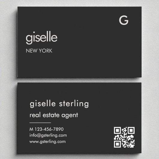 Elegante makelaar zwart QR-code monogram Visitekaartje