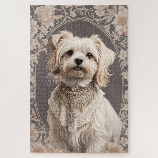 Elegante Maltese hond William Morris geïnspireerd Legpuzzel (Verticaal)