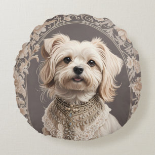 Elegante Maltese hond William Morris geïnspireerd Rond Kussen