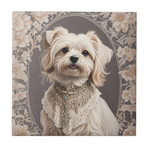Elegante Maltese hond William Morris geïnspireerd Tegeltje