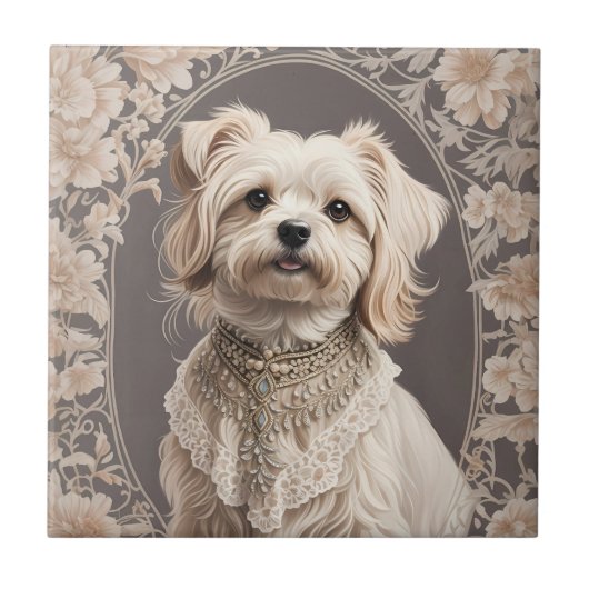 Elegante Maltese hond William Morris geïnspireerd Tegeltje (Voorkant)