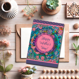Elegante Mam Bloemen  Roze Blauw Moederdag Kaart