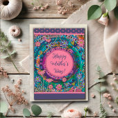 Elegante Mam Bloemen  Roze Blauw Moederdag Kaart