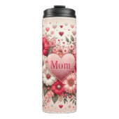 Elegante mam in hart, omringd door roze bloemen thermosbeker (Voorkant)
