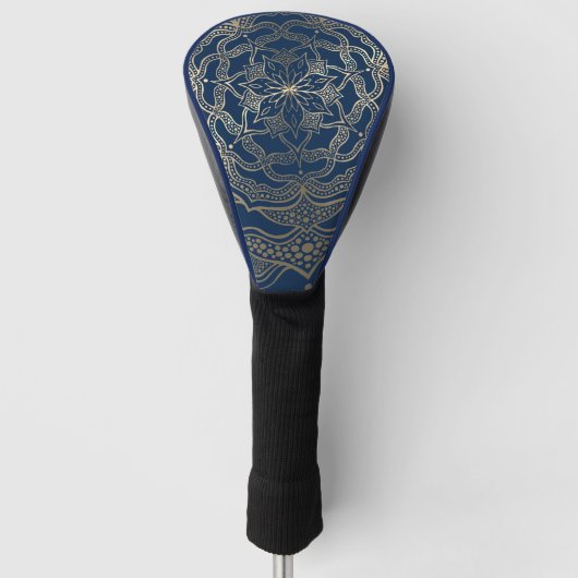 Elegante Mandala Art Boho Gold en Navy Blue Luxe Golfheadcover (Voorkant)