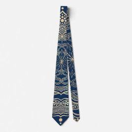 Elegante Mandala Art Boho Gold en Navy Blue Luxe Stropdas