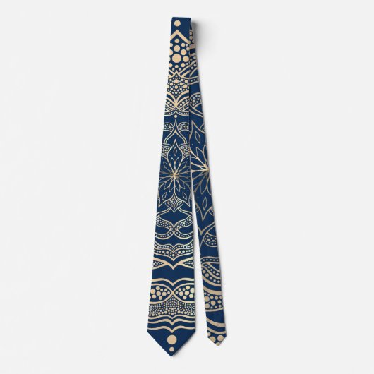 Elegante Mandala Art Boho Gold en Navy Blue Luxe Stropdas (Voorkant)