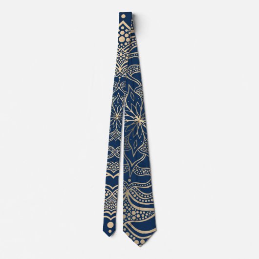Elegante Mandala Art Boho Gold en Navy Blue Luxe Stropdas (Achterkant)