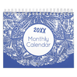 Elegante Mandala Art Kleurrijk Blauw Wit Maandelij Kalender