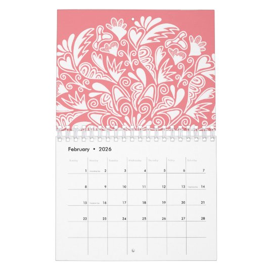 Elegante Mandala Art Kleurrijk Blauw Wit Maandelij Kalender (Feb 2026)