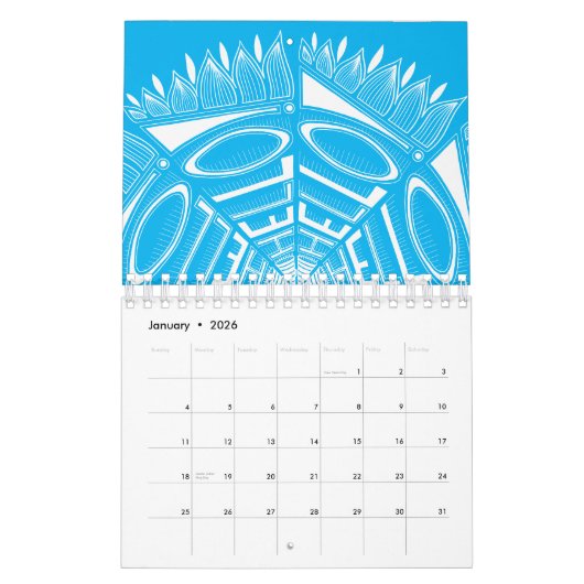 Elegante Mandala Art Kleurrijk Blauw Wit Maandelij Kalender (Jan 2026)