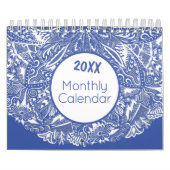 Elegante Mandala Art Kleurrijk Blauw Wit Maandelij Kalender (Hoes)
