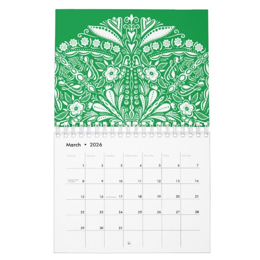 Elegante Mandala Art Kleurrijk Blauw Wit Maandelij Kalender (Mar 2026)