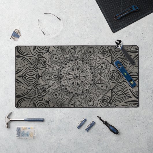 Elegante Mandala Bloem Zen Gedempte Neutrale Grijs Bureaumat (Werkstation)
