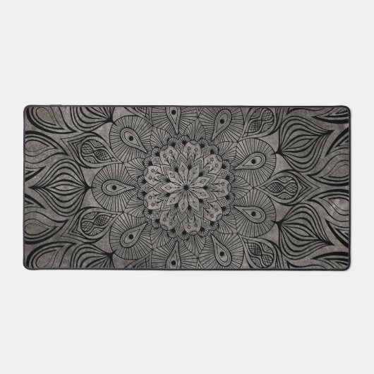 Elegante Mandala Bloem Zen Gedempte Neutrale Grijs Bureaumat (Voorkant)