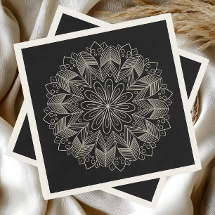 Elegante Mandala Boho Chic Indiase Zwarte Bruiloft Servet