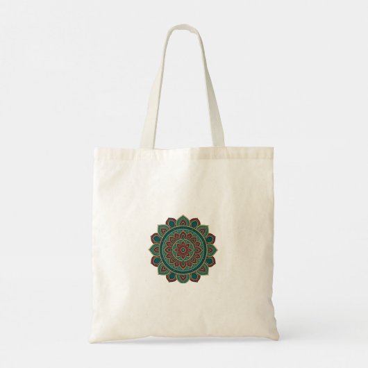 Elegante Mandala Canvas tas – Blauwgroen, Goud & K (Achterkant)